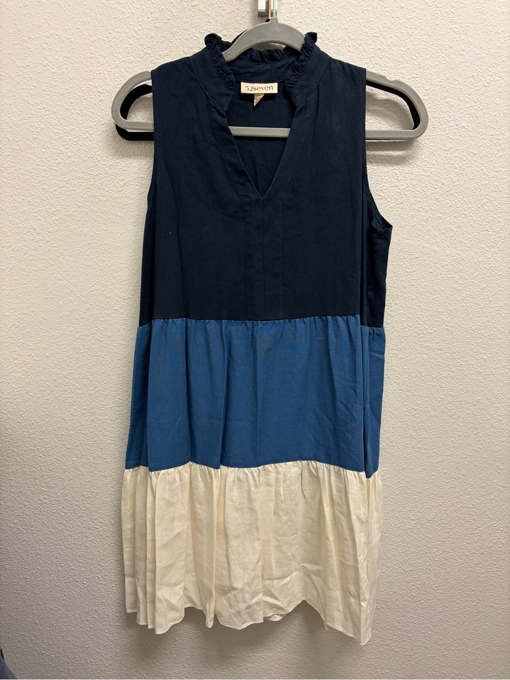52seven Navy Ruffle Collar Top
